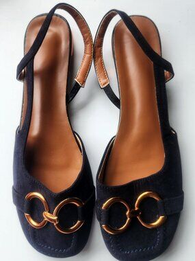Flat heeled sling back shoes
